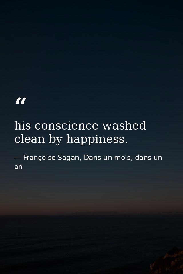 his conscience washed clean by happiness. — Françoise Sagan, Dans un mois, dans un an