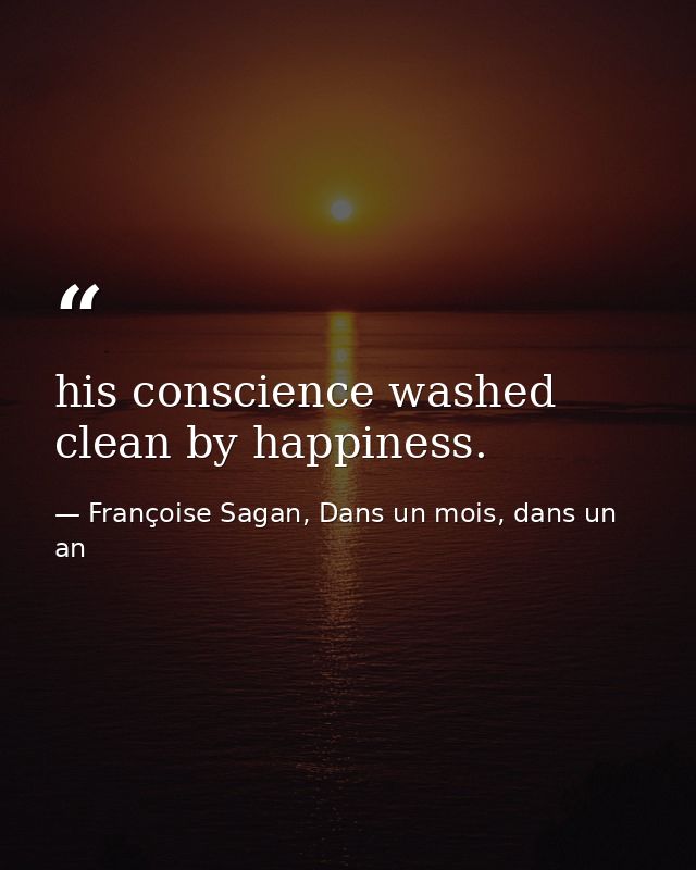 his conscience washed clean by happiness. — Françoise Sagan, Dans un mois, dans un an
