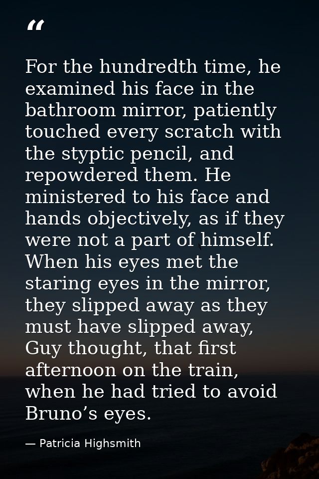 For the hundredth time, he examined his face in the bathroom mirror, patiently touched every scratch with the styptic pe — Patricia Highsmith