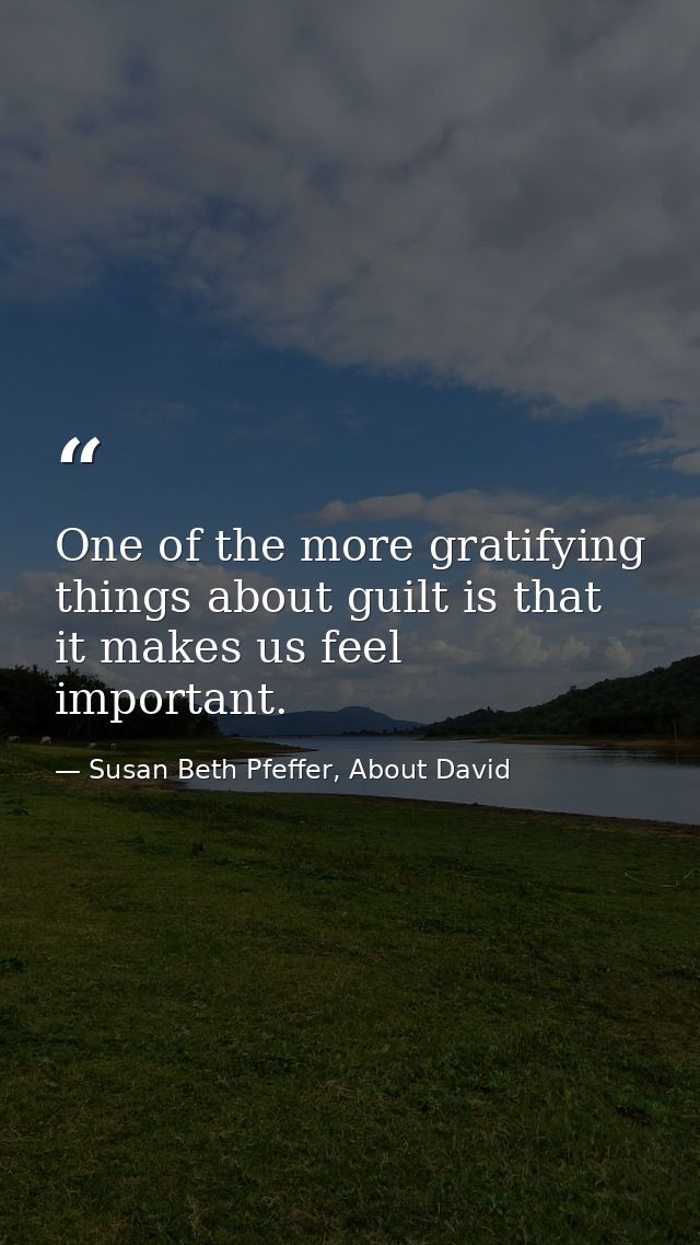 One of the more gratifying things about guilt is that it makes us feel important. — Susan Beth Pfeffer, About David