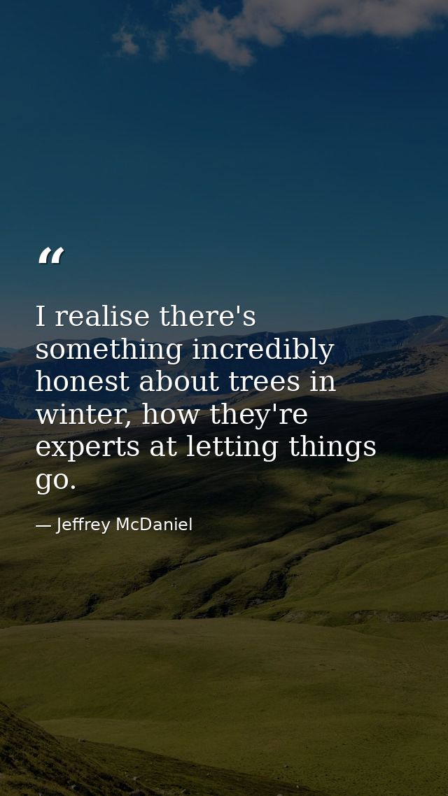 I realise there's something incredibly honest about trees in winter, how they're experts at letting things go. — Jeffrey McDaniel