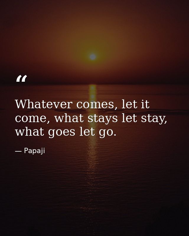 Whatever comes, let it come, what stays let stay, what goes let go. — Papaji