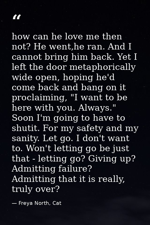 how can he love me then not? He went,he ran. And I cannot bring him back. Yet I left the door metaphorically wide open,  — Freya North, Cat