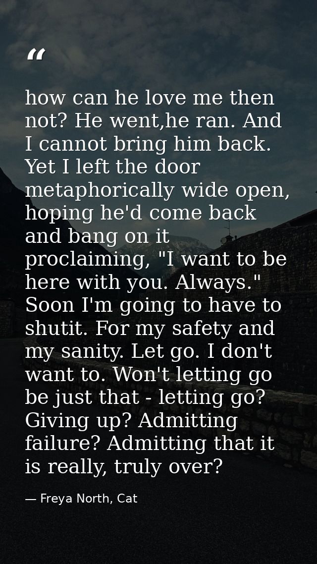how can he love me then not? He went,he ran. And I cannot bring him back. Yet I left the door metaphorically wide open,  — Freya North, Cat