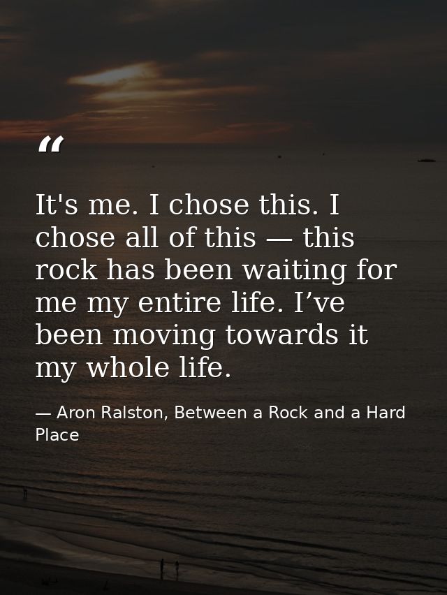 It's me. I chose this. I chose all of this — this rock has been waiting for me my entire life. I’ve been moving towards  — Aron Ralston, Between a Rock and a Hard Place
