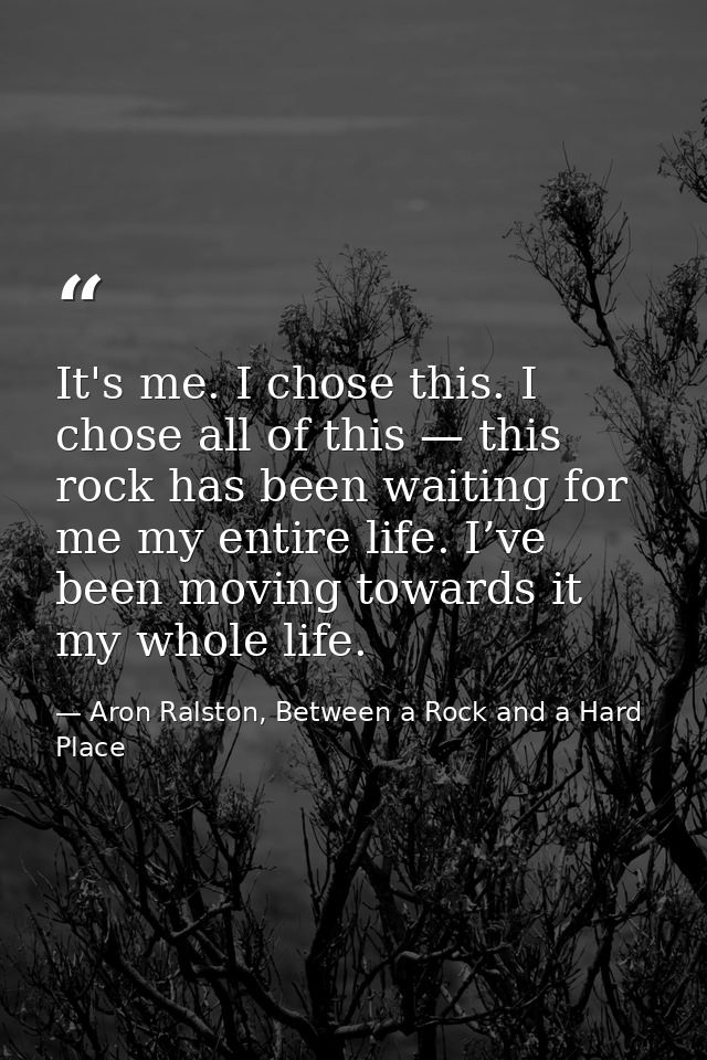 It's me. I chose this. I chose all of this — this rock has been waiting for me my entire life. I’ve been moving towards  — Aron Ralston, Between a Rock and a Hard Place