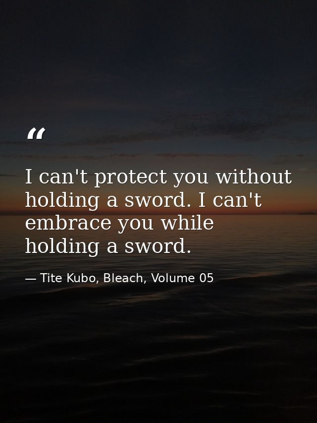 I can't protect you without holding a sword. I can't embrace you while holding a sword. — Tite Kubo, Bleach, Volume 05