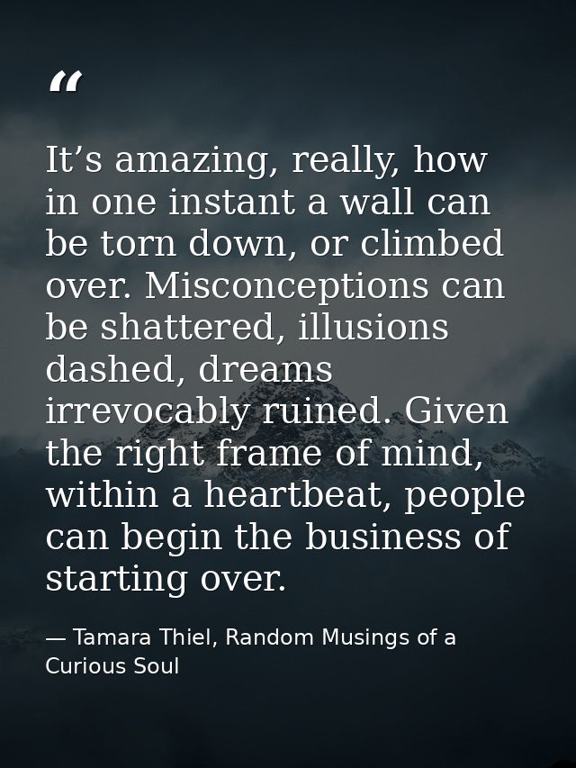 It’s amazing, really, how in one instant a wall can be torn down, or climbed over. Misconceptions can be shattered, illu — Tamara Thiel, Random Musings of a Curious Soul
