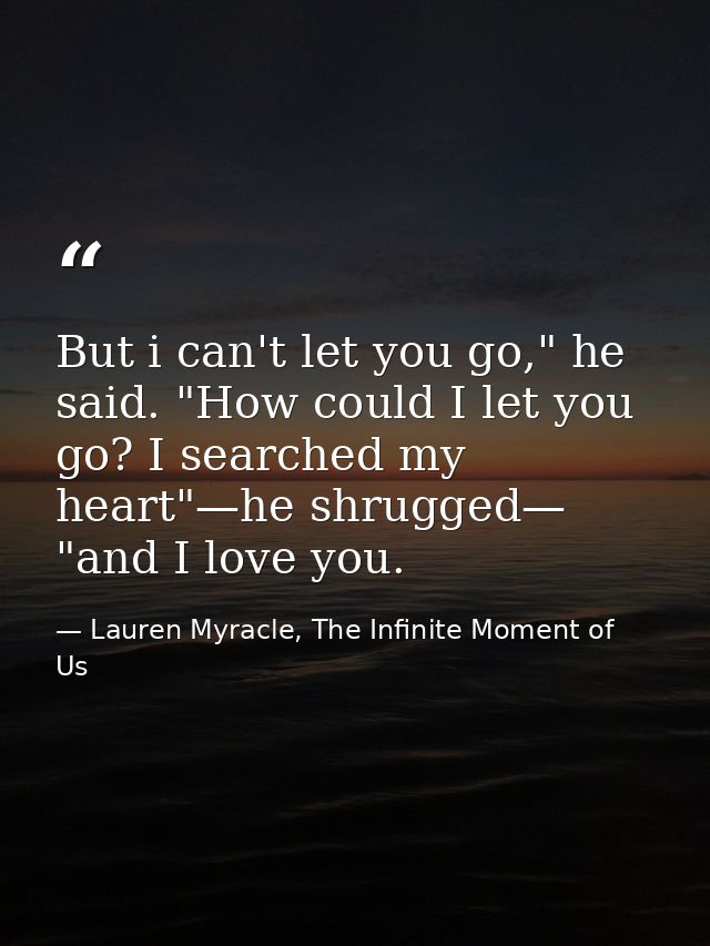 But i can't let you go," he said. "How could I let you go? I searched my heart"—he shrugged— "and I love you. — Lauren Myracle, The Infinite Moment of Us