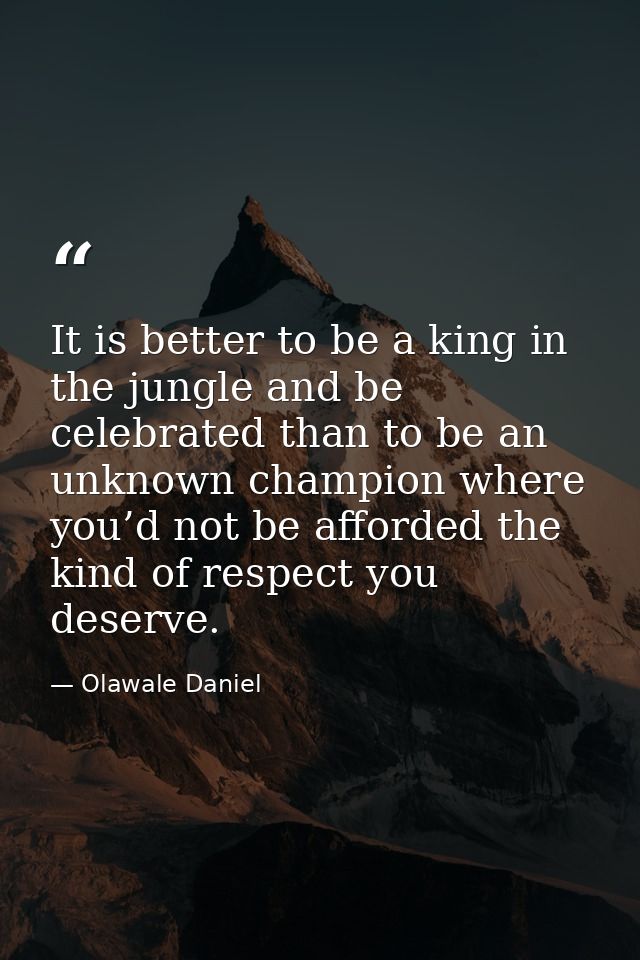 It is better to be a king in the jungle and be celebrated than to be an unknown champion where you’d not be afforded the — Olawale Daniel