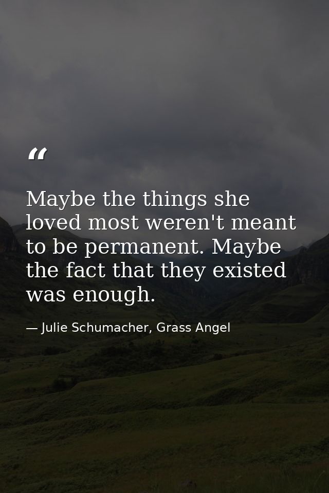 Maybe the things she loved most weren't meant to be permanent. Maybe the fact that they existed was enough. — Julie Schumacher, Grass Angel