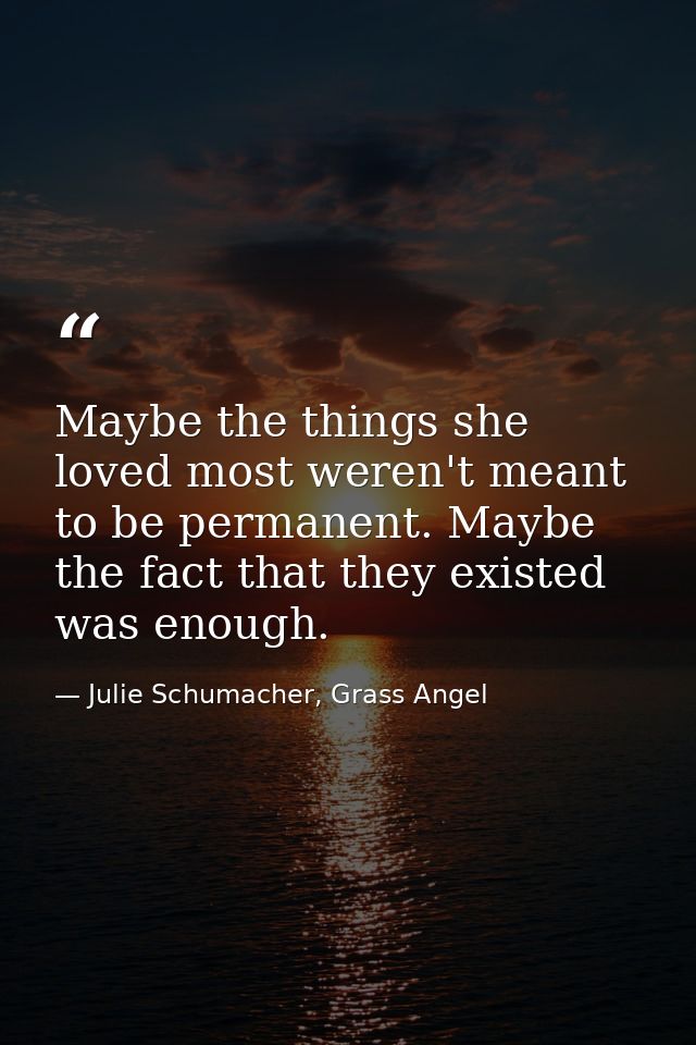 Maybe the things she loved most weren't meant to be permanent. Maybe the fact that they existed was enough. — Julie Schumacher, Grass Angel