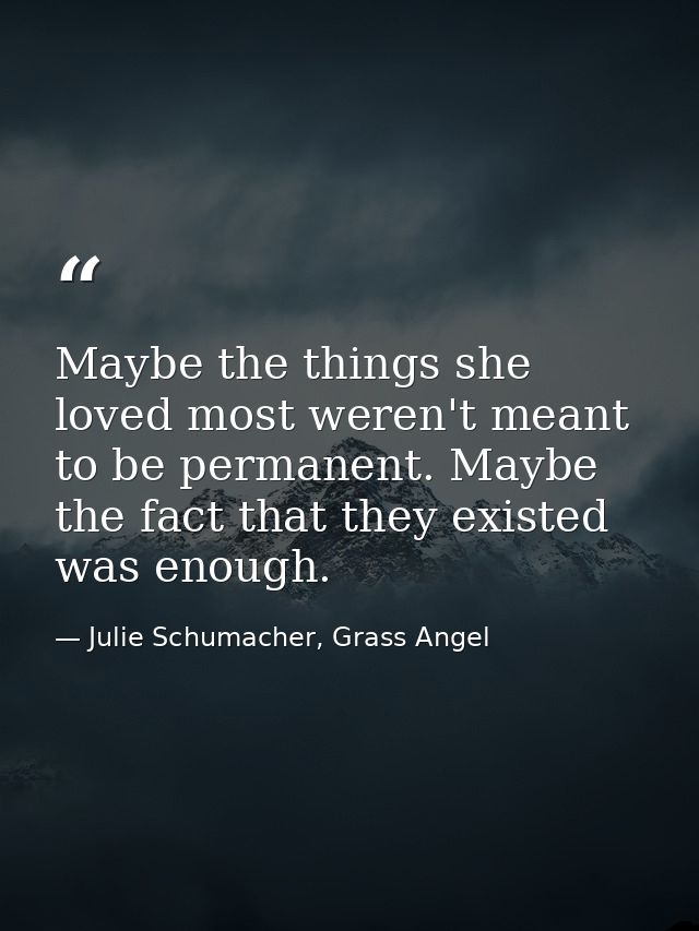 Maybe the things she loved most weren't meant to be permanent. Maybe the fact that they existed was enough. — Julie Schumacher, Grass Angel
