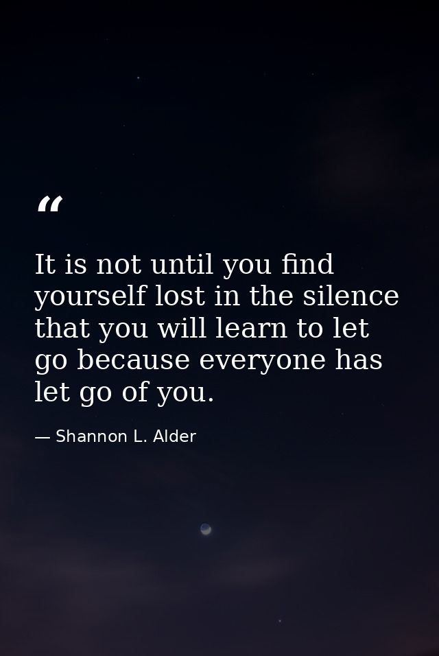 It is not until you find yourself lost in the silence that you will learn to let go because everyone has let go of you. — Shannon L. Alder