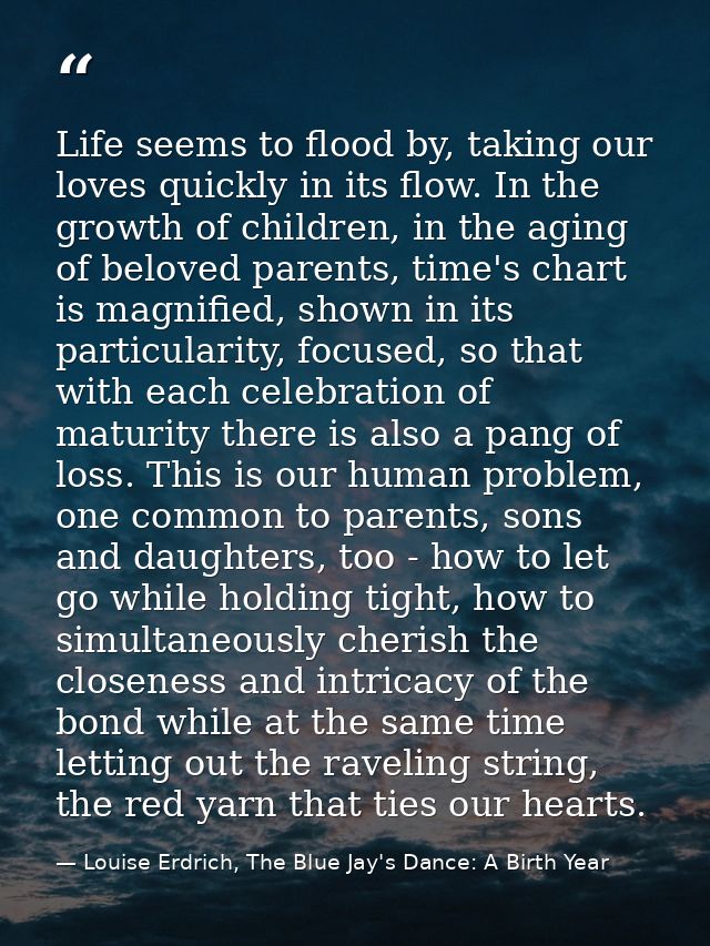 Life seems to flood by, taking our loves quickly in its flow. In the growth of children, in the aging of beloved parents — Louise Erdrich, The Blue Jay's Dance: A Birth Year