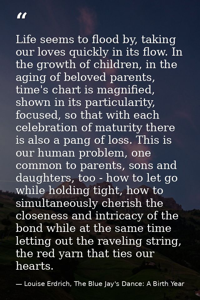 Life seems to flood by, taking our loves quickly in its flow. In the growth of children, in the aging of beloved parents — Louise Erdrich, The Blue Jay's Dance: A Birth Year
