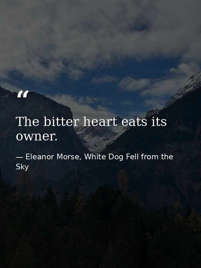 The bitter heart eats its owner. — Eleanor Morse, White Dog Fell from the Sky