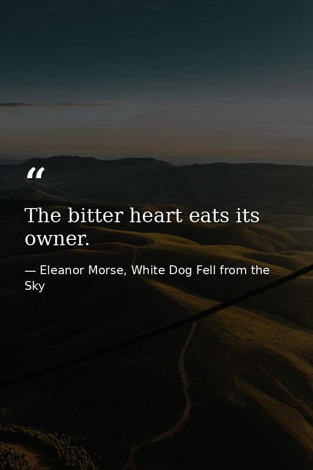 The bitter heart eats its owner. — Eleanor Morse, White Dog Fell from the Sky