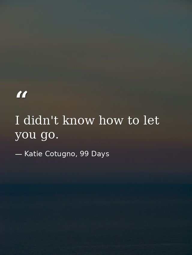 I didn't know how to let you go. — Katie Cotugno, 99 Days