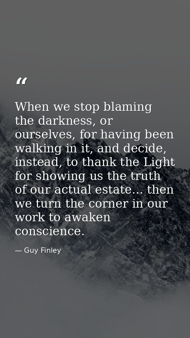 When we stop blaming the darkness, or ourselves, for having been walking in it, and decide, instead, to thank the Light  — Guy Finley