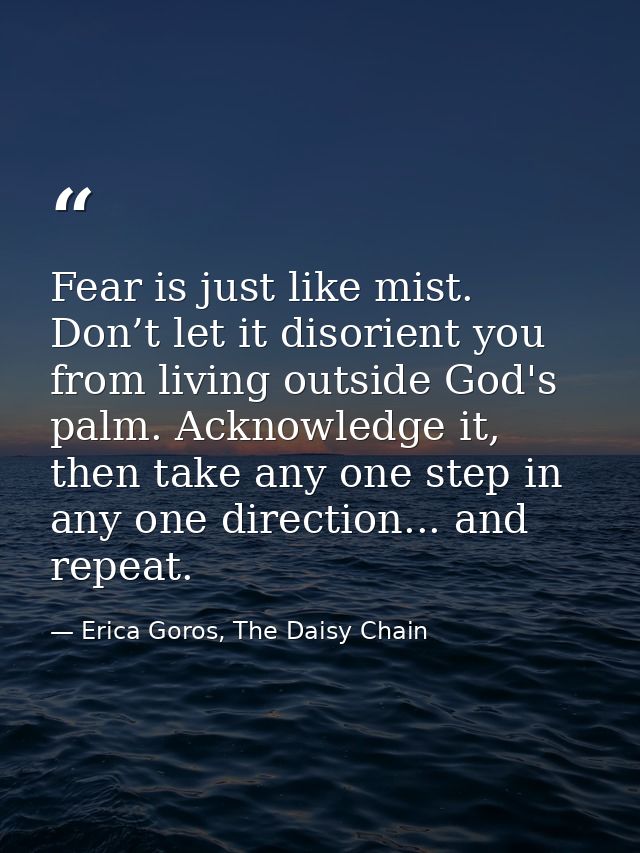 Fear is just like mist. Don’t let it disorient you from living outside God's palm. Acknowledge it, then take any one ste — Erica Goros, The Daisy Chain