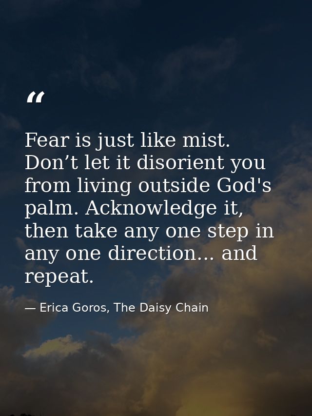 Fear is just like mist. Don’t let it disorient you from living outside God's palm. Acknowledge it, then take any one ste — Erica Goros, The Daisy Chain