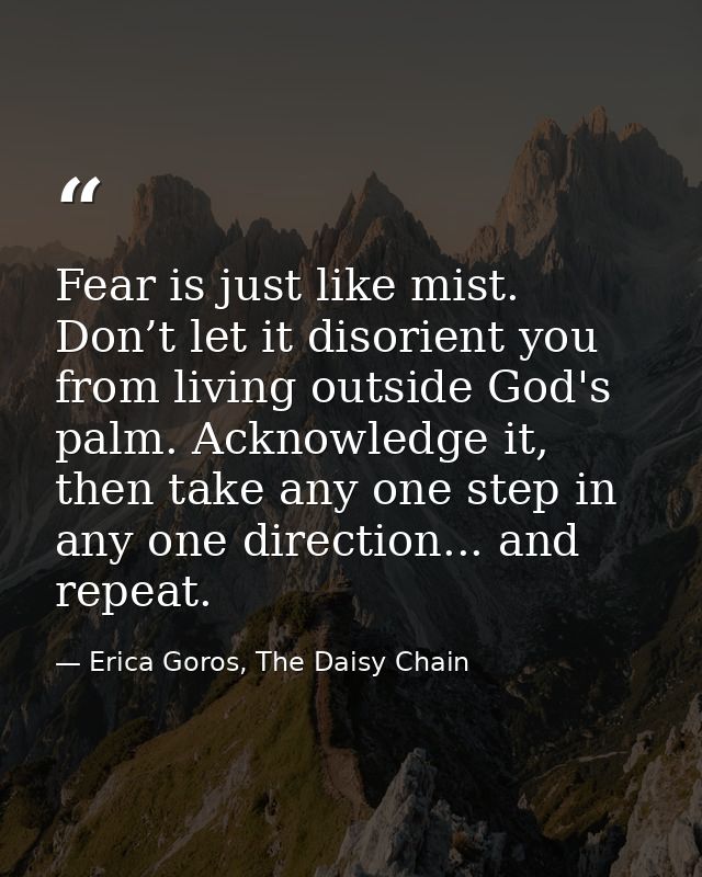 Fear is just like mist. Don’t let it disorient you from living outside God's palm. Acknowledge it, then take any one ste — Erica Goros, The Daisy Chain