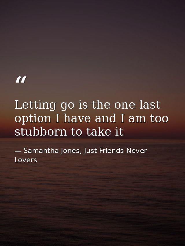 Letting go is the one last option I have and I am too stubborn to take it — Samantha Jones, Just Friends Never Lovers