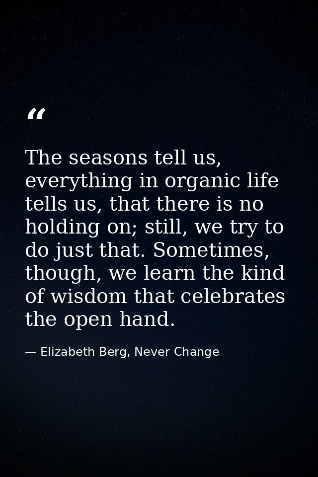 The seasons tell us, everything in organic life tells us, that there is no holding on; still, we try to do just that. So — Elizabeth Berg, Never Change