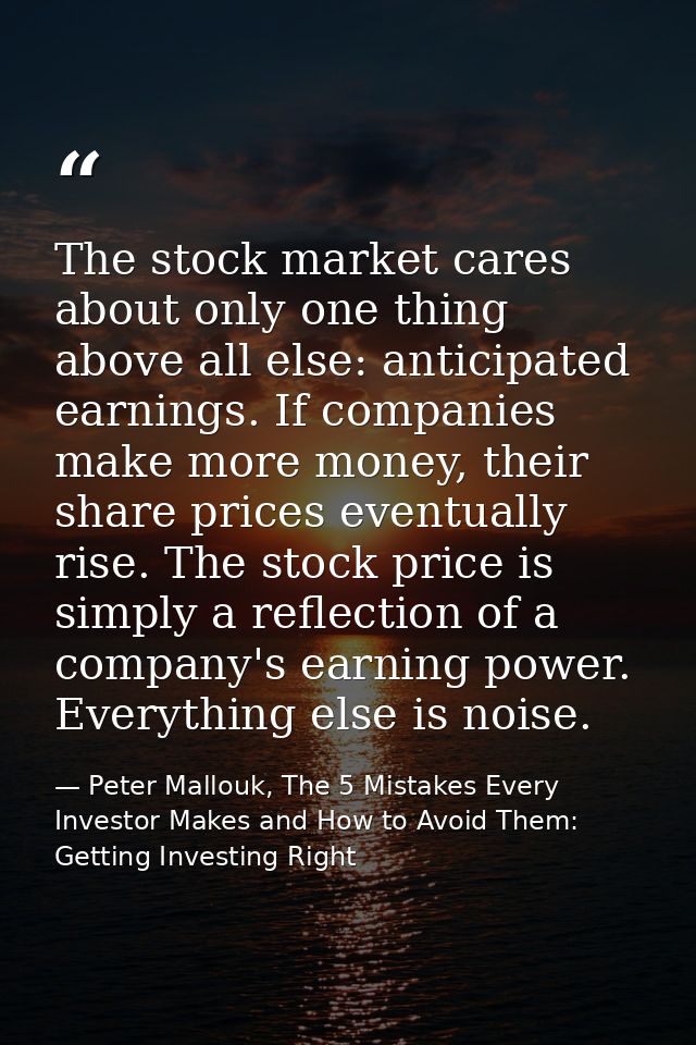 The stock market cares about only one thing above all else: anticipated earnings. If companies make more money, their sh — Peter Mallouk, The 5 Mistakes Every Investor Makes and How to Avoid Them: Getting Investing Right
