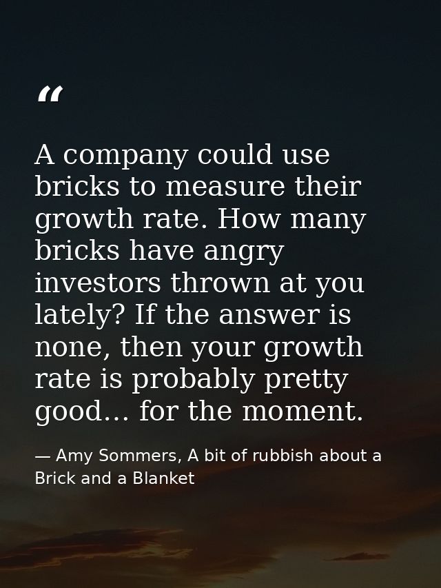 A company could use bricks to measure their growth rate. How many bricks have angry investors thrown at you lately? If t — Amy Sommers, A bit of rubbish about a Brick and a Blanket