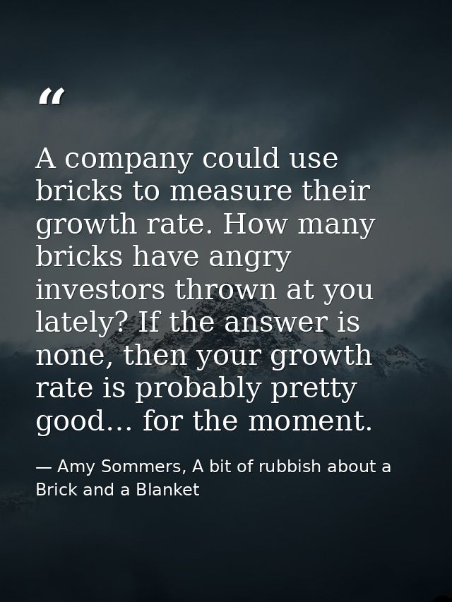 A company could use bricks to measure their growth rate. How many bricks have angry investors thrown at you lately? If t — Amy Sommers, A bit of rubbish about a Brick and a Blanket