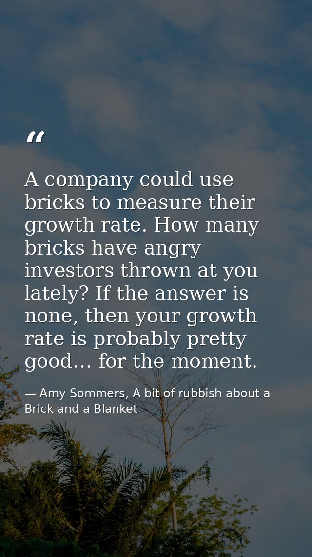 A company could use bricks to measure their growth rate. How many bricks have angry investors thrown at you lately? If t — Amy Sommers, A bit of rubbish about a Brick and a Blanket