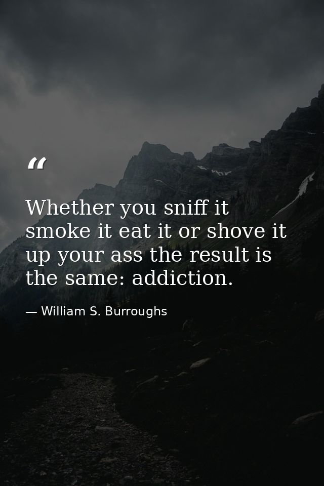 Whether you sniff it smoke it eat it or shove it up your ass the result is the same: addiction. — William S. Burroughs