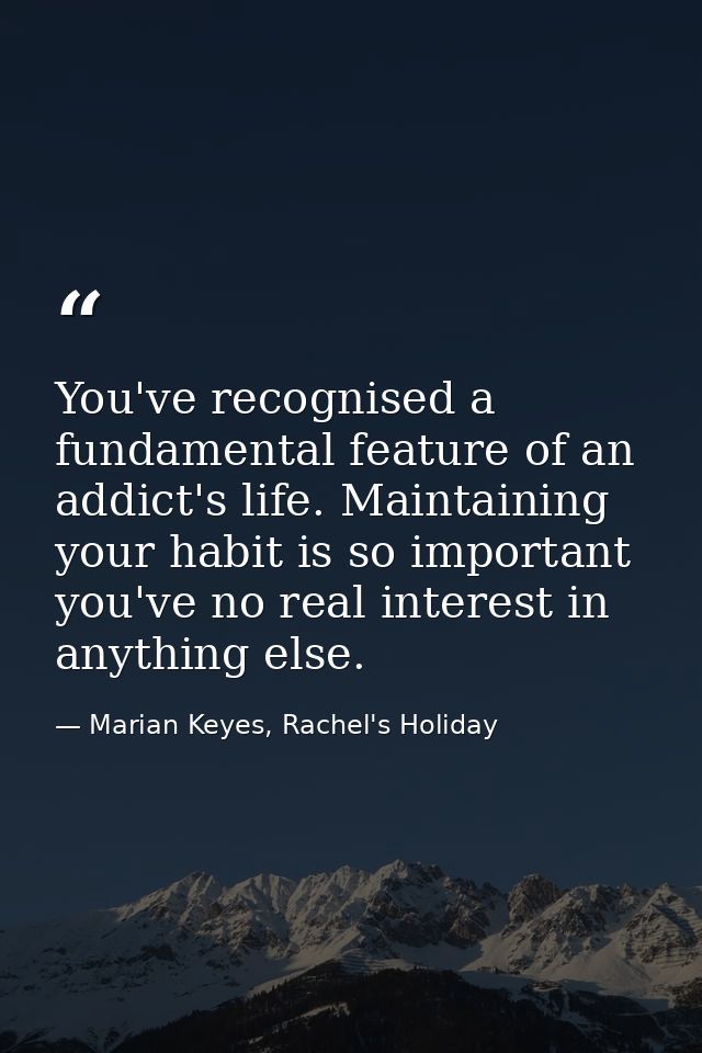 You've recognised a fundamental feature of an addict's life. Maintaining your habit is so important you've no real inter — Marian Keyes, Rachel's Holiday