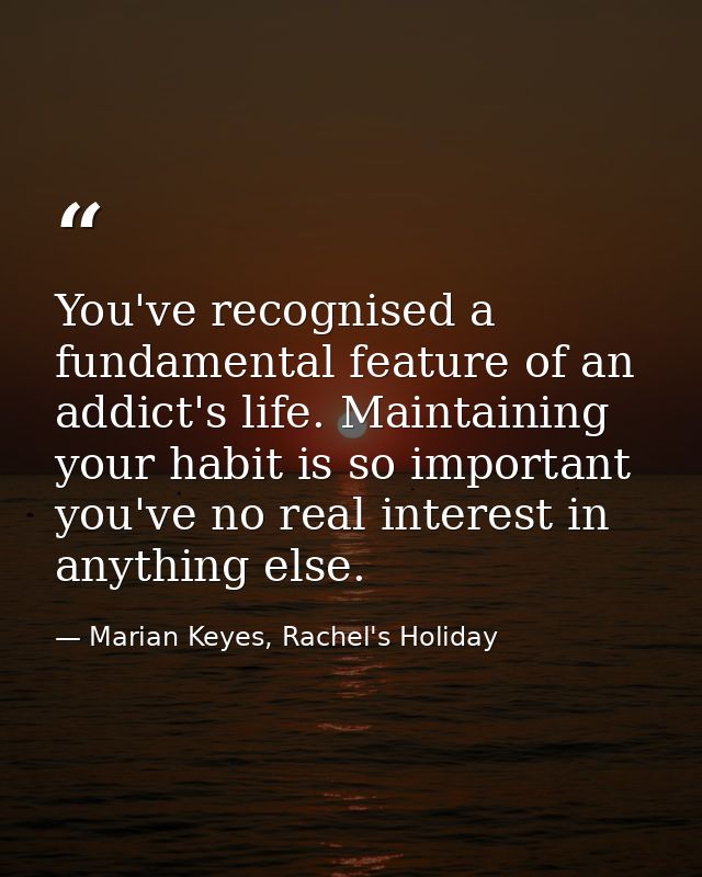 You've recognised a fundamental feature of an addict's life. Maintaining your habit is so important you've no real inter — Marian Keyes, Rachel's Holiday