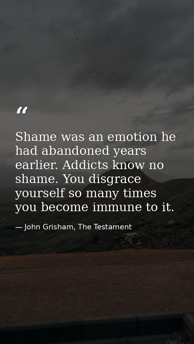 Shame was an emotion he had abandoned years earlier. Addicts know no shame. You disgrace yourself so many times you beco — John Grisham, The Testament