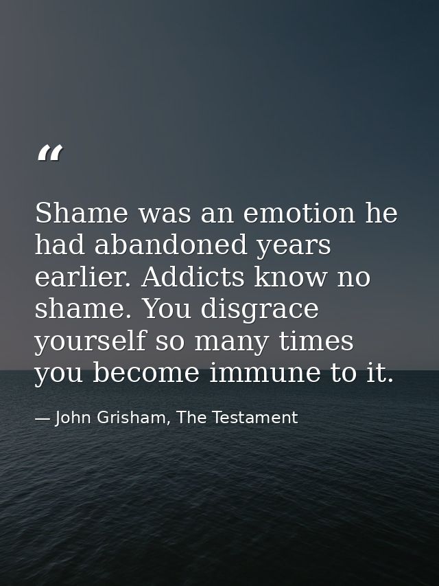 Shame was an emotion he had abandoned years earlier. Addicts know no shame. You disgrace yourself so many times you beco — John Grisham, The Testament