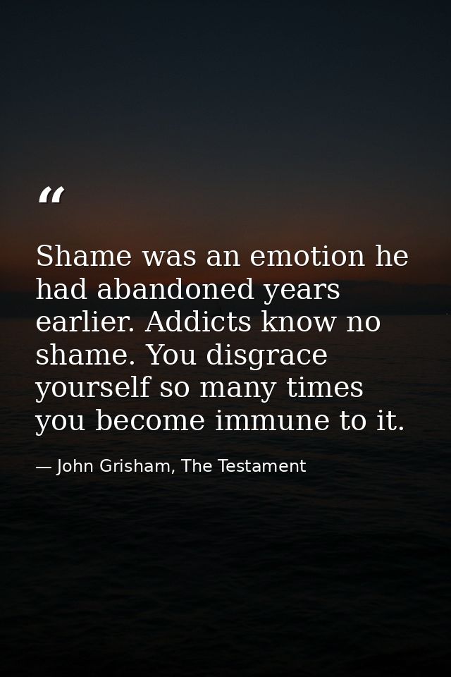 Shame was an emotion he had abandoned years earlier. Addicts know no shame. You disgrace yourself so many times you beco — John Grisham, The Testament