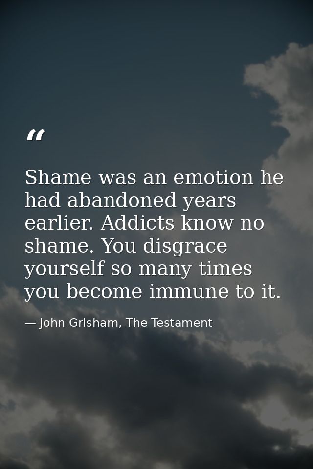 Shame was an emotion he had abandoned years earlier. Addicts know no shame. You disgrace yourself so many times you beco — John Grisham, The Testament