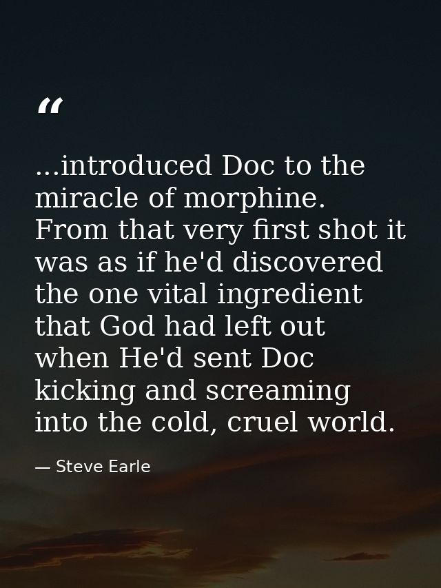 ...introduced Doc to the miracle of morphine. From that very first shot it was as if he'd discovered the one vital ingre — Steve Earle
