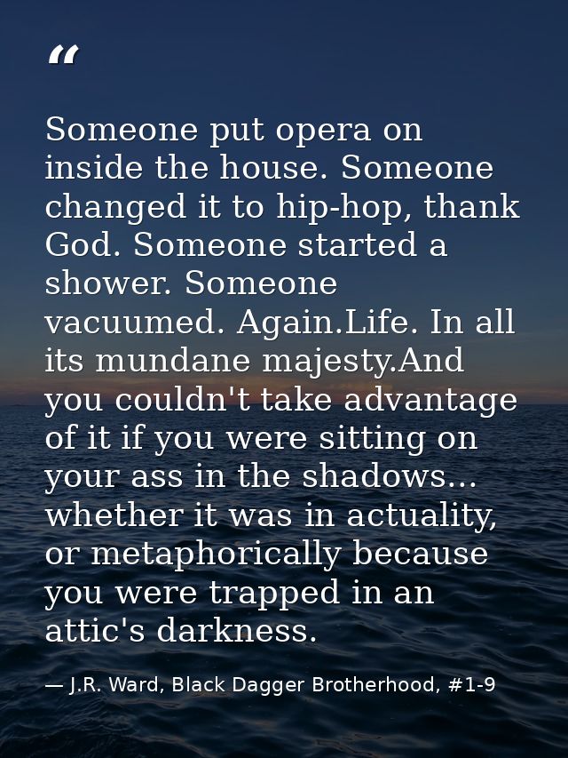 Someone put opera on inside the house. Someone changed it to hip-hop, thank God. Someone started a shower. Someone vacuu — J.R. Ward, Black Dagger Brotherhood, #1-9