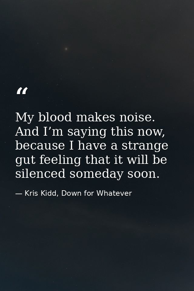 My blood makes noise. And I’m saying this now, because I have a strange gut feeling that it will be silenced someday soo — Kris Kidd, Down for Whatever