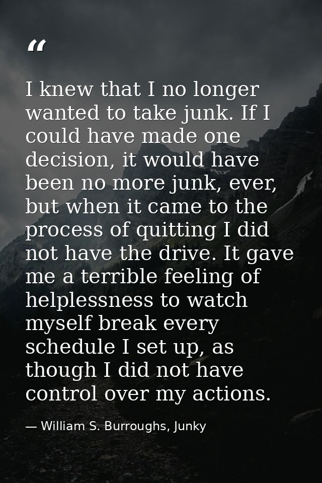 I knew that I no longer wanted to take junk. If I could have made one decision, it would have been no more junk, ever, b — William S. Burroughs, Junky