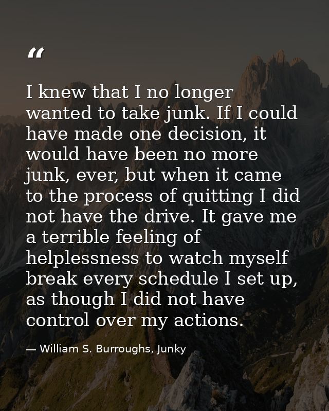 I knew that I no longer wanted to take junk. If I could have made one decision, it would have been no more junk, ever, b — William S. Burroughs, Junky