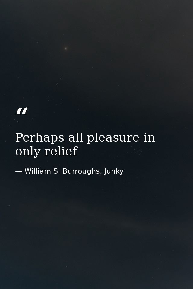 Perhaps all pleasure in only relief — William S. Burroughs, Junky