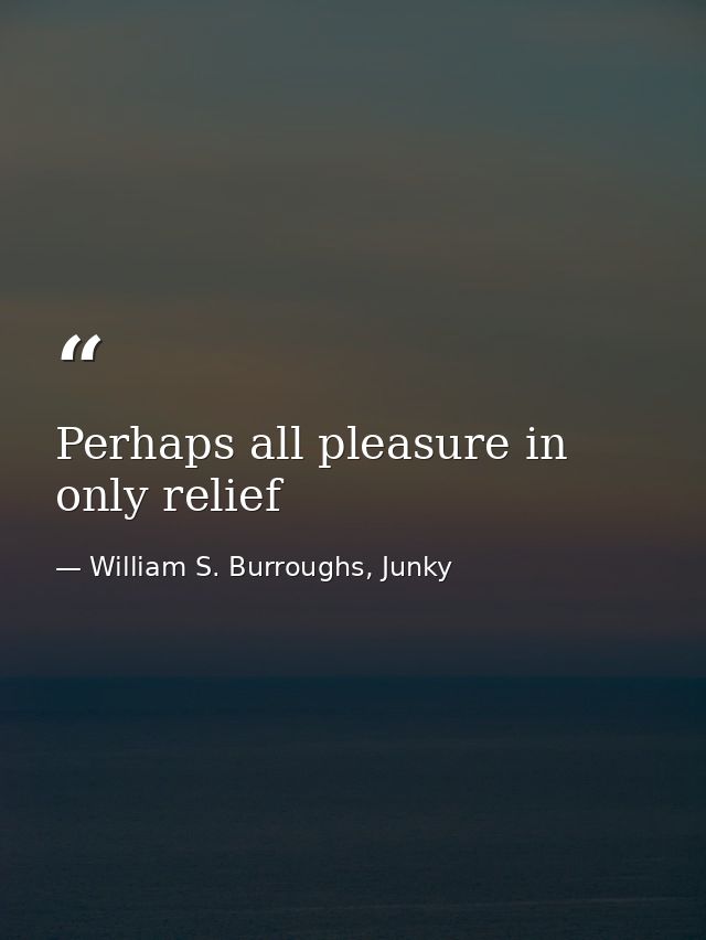 Perhaps all pleasure in only relief — William S. Burroughs, Junky
