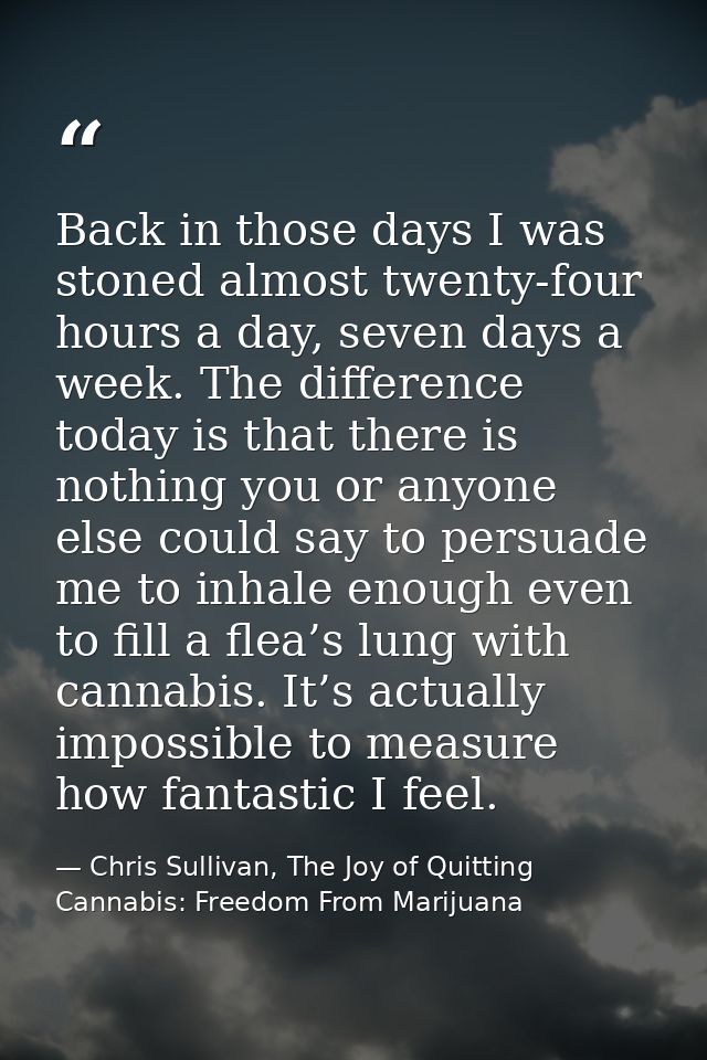 Back in those days I was stoned almost twenty-four hours a day, seven days a week. The difference today is that there is — Chris Sullivan, The Joy of Quitting Cannabis: Freedom From Marijuana