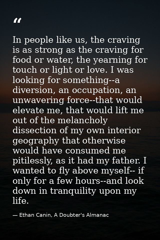 In people like us, the craving is as strong as the craving for food or water, the yearning for touch or light or love. I — Ethan Canin, A Doubter's Almanac