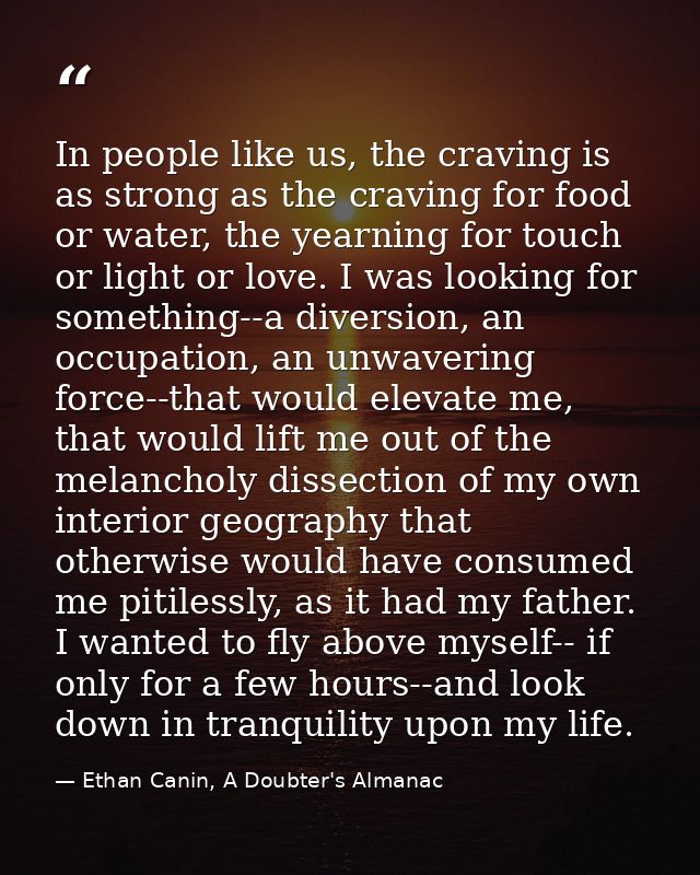 In people like us, the craving is as strong as the craving for food or water, the yearning for touch or light or love. I — Ethan Canin, A Doubter's Almanac